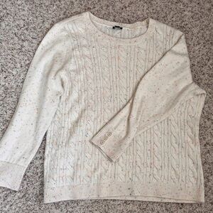 Talbots Light Cable Knit Sweater Cream Speckled 2XP Cozy Crewneck Enamel Buttons